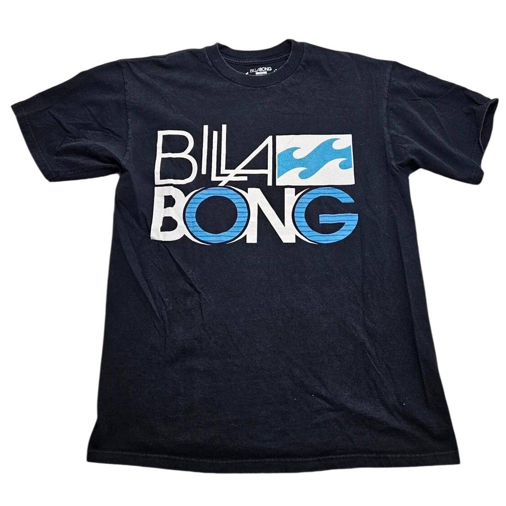 Billabong Mens T-Shirt Large Black Blue White Graphic Logo Surf Tee Short Sleeve